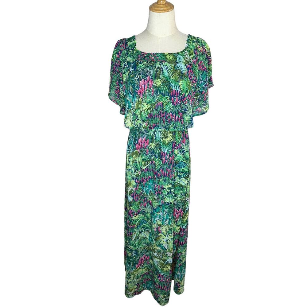 Show Me Your Mumu Hacienda Green Leaf Maxi Dress Rainforest Cafe Size Small - Picture 3 of 10